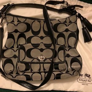 COACH signature black canvas hobo bag